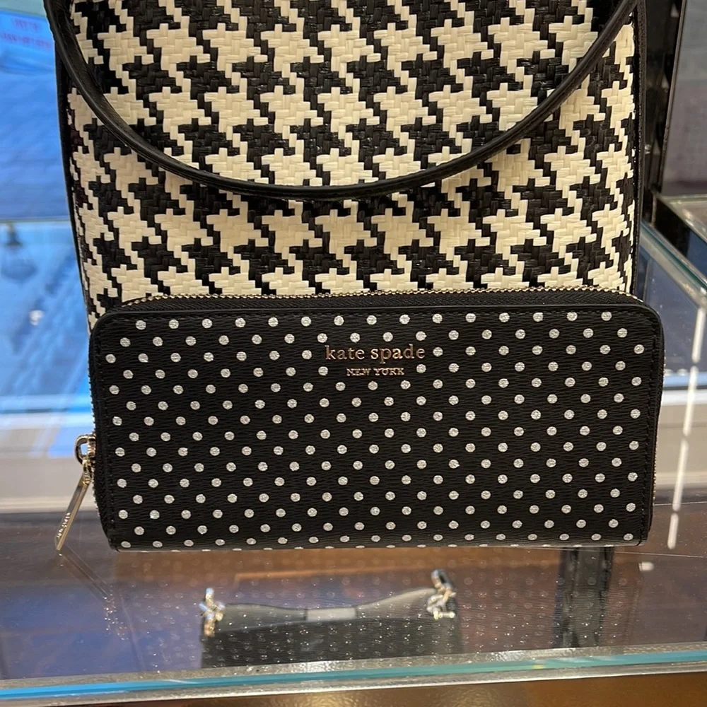 Kate Spade Spencer Metallic Dot Slim Continental Wallet in Black Multi k4546 - Picture 15 of 16